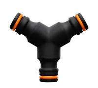 Fiskars Connecteur de Tuyaux 3 Sorties, Alimentation facile en eau dans 2 tuyaux, Pour tous les types et tailles de Raccords rapides pour tuyaux, Taille universelle, 18 g, Noir/Orange, 1027070
