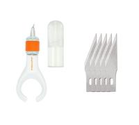 FISKARS Cutter index de précision à lame pivotante, Convient aux droitiers et aux gauchers, Longueur totale: 17,6 cm, Acier/Plastique, Blanc & Lames de rechange originales, n°11, 5 unités, Argent