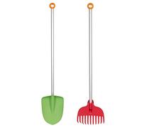Fiskars Ensemble d'aménagement paysager Essentiel pour Enfants - Râteau à Feuilles et Pelle de Jardin - Ensemble de Jardinage pour Enfants - 2 pièces, Rouge/Vert