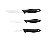 Fiskars Ensemble de 3 couteaux à légumes Essential, inox/plastique PP, noir
