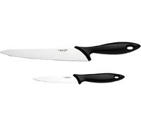 Fiskars Ensemble de Couteaux, 2 pièces, Couteau de Cuisine (longueur de lame : 21 cm) et Couteau à Légumes (longueur de lame : 11 cm), Essential, inox / plastique PP, Noir, Essential, 1065582