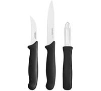 Fiskars Set d'épluchage Essential – 3 pièces, lames acier inoxydable, plastique PP – Noir
