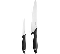Fiskars Ensemble de Couteaux, 2 pièces, Couteau de Cuisine (longueur de lame : 21 cm) et Couteau à Légumes (longueur de lame : 11 cm), Essential, inox / plastique PP, Noir, Essential, 1065582
