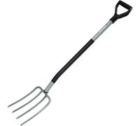 Fiskars Fourche à bêcher pour sol dur et caillouteux, 4 dents, Longueur: 122 cm, Acier au bore, Gris/Noir, Ergonomic, 1001413
