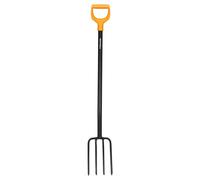 Fiskars Fourche à bêcher Solid – sols durs/caillouteux, 4 dents, 120 cm, manche acier, Noir/Orange