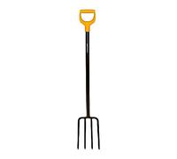 Fiskars Fourche à bêcher pour sols durs et caillouteux, Avec 4 dents, Longueur : 122 cm, Manche en acier de haute qualité, Noir/Orange, Solid, 1003458