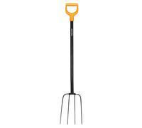 Fiskars Fourche à compost avec 4 dents, longueur : 126 cm, dents en acier de qualité/manche en plastique renforcé de fibres de verre, noir/orange, Solid, 1070674