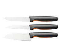 Fiskars Set de Couteaux de Cuisine, 3 pièces, Functional Form, Couteau de Chef (Petit), Couteau à Tomates, Couteau d'Office, Acier Inoxydable Japonais/Plastique, 1057556