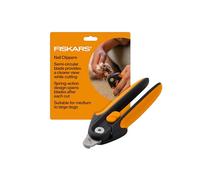 Fiskars Grand coupe-griffes pour animaux de compagnie, coupe-griffes pour chat et chien, lame semi-circulaire et poignée SoftGrip avec verrou de sécurité, 14,6 cm, orange/noir