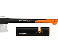 Fiskars Hache de la série X X17 + aiguiseur de Hache et de Couteau Xsharp