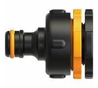 Fiskars Hahnverbinder Multi, Schlauchverbinder, Mehrfach-Hahnanschluss, Kunststoff, Schwarz, Orange, 1027051