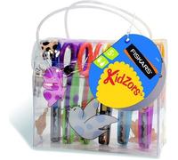 Fiskars Set de ciseaux cranteurs pour enfant Animaux du marais, 3 pièces, Longueur totale: 13 cm, Pour droitiers et gauchers, + 4 ans, Vert/Turquoise/Jaune, Kidzors, 1003845