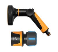 Fiskars Kit d'Arrosage, 2 Pièces, Pistolet Pulvérisateur Multi, 5 Fonctions, Taille Universelle, Raccord de Tuyau Stop, Taille Universelle, Diamètre 13-15 mm (1/2-5/8"), SoftGrip, 1065492