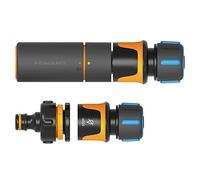 Fiskars Kit Tête de Rechange pour Buse à Tuyau, SoftGrip, avec Buse à Tuyau, Connecteur de robinet Multi filetage et Raccords de Tuyau, Ø 1,3-1,5 cm (1/2-5/8''), Noir/Orange/Bleu, 1027091