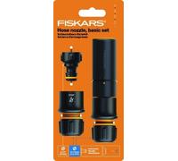 Fiskars Lance de jardin + kit de raccord de tuyau 1027090 réglable en continu Ø 1,3-1,5 cm (1/2-5/8''), Noir/Orange