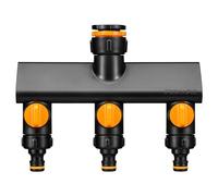 Fiskars Nez de Robinet 3 Sorties à filetage, avec Interrupteurs on/off, pour 3 Tailles de Filetage Ø 21 mm (1/2"), Ø 26,5 mm (3/4") et Ø 33,3 mm (1"), Comfort, Noir/Orange, 1070578