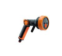 Fiskars Pistolet Pulvérisateur SoftGrip, 4 Fonctions, douchette, jet plat, bruine et jet, Réglable en continu, Contrôle du débit ON/OFF commandé par le pouce, Taille universelle, Noir/Orange, 1020446