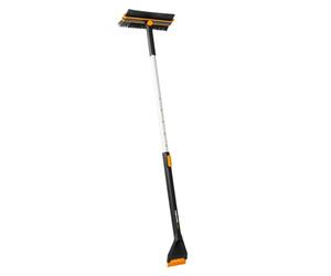 Fiskars Plus Brosse et Grattoir Télescopique pour Voiture, 2 Zones de Brossage, Grattoir avec Bord Dur et Bord Souple, Tête Pivotante, 96-121 cm, Pièces Interchangeables, 1078492