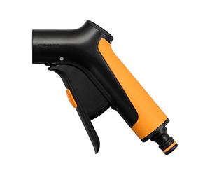 Fiskars Poignée de pistolet pulvérisateur, Débit réglable en continu | Avec Contrôle Gâchette à l'Avant et verrouillage marche/arrêt, Taille universelle, Noir/Orange, 1065490