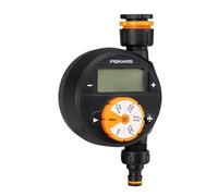 Fiskars Programmateur à 1 Sortie, Pour toutes les Tailles de Robinets courantes, Écran LCD facile à lire, Taille universelle, 380 g, Noir/Orange, 1054791