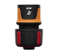Fiskars Raccord de Tuyau, avec Méchanisme d'Arrêt, Points de contact SoftGrip, Taille universelle, Ø 1,9 cm (3/4''), 42 g, noir/orange/rouge, 1027081
