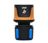 Fiskars Raccord de Tuyau, taille universelle, Ø 13-15 mm (1/2 - 5/8"), points de contact SoftGrip, 30 g, noir/orange/bleu, STOP, 1027079