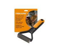 Fiskars Râteau à démêler pour animaux de compagnie, brosse pour chat et chien, dents incurvées à large espacement et poignée SoftGrip pour un toilettage et un démêlage faciles, fournitures pour chat