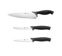 Fiskars Set de couteaux, 3 pièces, Couteau de chef, À légumes, À tomates | Longueurs de lame : 21 cm, 11 cm, 11,5 cm, Essential, Acier inoxydable/Plastique PP, Noir, 1081134