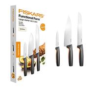 Fiskars Set de Couteaux de Cuisine, 3 Pièces, Functional Form, Comprenant Couteau de Chef (Moyen), Couteau d'Office et Couteau à Pain, Acier Inoxydable Japonais/Plastique, 1057559