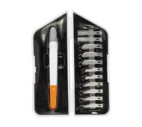 Fiskars Set de découpe de précision Premium | Longueur totale : Cutter : 21 cm, dont 12 Lames, Acier/Plastique, Blanc/Orange, 1024384