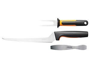 Fiskars Set de Préparation pour Poisson, Functional Form, Couteau à Filets | Fourchette à Poisson et Pince à Arêtes, Longueur Totale : 32 cm, Acier Inoxydable Japonais/Plastique, 1057560