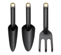 Fiskars Set d'outils de jardinage, 3 pièces, Griffe de jardin, Déplantoir et Plantoir, plastique FiberComp recyclé à 65% avec fibre de verre, noir/orange, Solid, 1076379