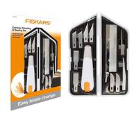 Fiskars Set Universel de découpe, de gravure et de ciselage, Cutter de précision et Set de Lames, Longueur totale : 21 cm, Acier/Plastique, Blanc/Orange, Premium, 1024385