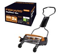 Fiskars Tondeuse à gazon manuelle, Tondeuse à cylindre avec système de coupe sans frottement des lames, Largeur de coupe: 46 cm, Noir/Orange/Argenté, StaySharp Max, 1000591