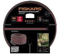 Fiskars Tuyau d'Arrosage XL, Taille universelle, Protection contre UV, Testé sous Pression, Résistance à la torsion niveau 4 (sur 5), 50 m, Ø 1,9 cm (3/4''), 11,5 kg, noir/rouge, 1027111
