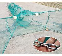 Fiskenet Petit piège à pêche en maille - 10 x 1,2 x 3,5 m - Cage de pêche au chalut avec chaîne en fer - Piège à crabes pliable pour bloquer les rivières - Largeur du port de réseau : 10 m - Cage à