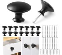 FISKUNYU Lot de 14 Boutons de Meuble Vintage Noirs - Boutons de Porte Ronds 30 mm en Inoxydable avec Poignée de Meuble Chic pour Cuisine, Commode, Armoire, Placards - avec Vis Incluses