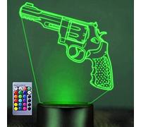 FISSEN 3D Armes à feu LED Lampe de nuit d'illusion Optique Lumière de Nuit avec Câble USB et 16 Couleurs Décoration pour Enfant Chambre Chevet Table de Bébé Enfant Fête Anniversaire