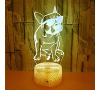 FISSEN 3D Bulldog français LED Lampe d'illusion Optique Lampe Lumière de Nuit avec Câble USB et 7 Couleurs Décoration pour Enfant Chambre Chevet Table de Bébé Fête Anniversaire