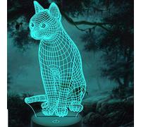 FISSEN 3D chat LED Lampe d'illusion Optique Lampe Lumière de Nuit avec Câble USB et 7 Couleurs Décoration pour Enfant Chambre Chevet Table de Bébé Enfant Cadeau De Noël Fête Anniversaire