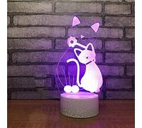 FISSEN 3D Chat LED Lampe d'illusion Optique Lampe Lumière de Nuit avec Câble USB et 7 Couleurs Décoration pour Enfant Chambre Chevet Table de Bébé Enfant Cadeau De Noël Fête Anniversaire