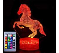FISSEN 3D cheval LED Lampe d'illusion Optique Lampe Lumière de Nuit avec Câble USB et 16 Couleurs Décoration pour Enfant Chambre Chevet Table de Bébé Enfant Cadeau De Noël Fête Anniversaire
