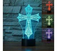 FISSEN 3D Croix de Jésus LED Lampe d'illusion Optique Lampe Lumière de Nuit avec Câble USB et 7 Couleurs Décoration pour Enfant Chambre Chevet Table de Bébé Enfant Cadeau De Noël Fête Anniversaire