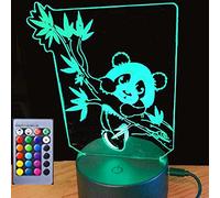 FISSEN 3D panda LED Lampe d'illusion Optique Lampe Lumière de Nuit avec Câble USB et 7 Couleurs Décoration pour Enfant Chambre Chevet Table de Bébé Enfant Cadeau Fête Anniversaire
