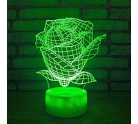 FISSEN 3D Rose Fleur LED Lampe d'illusion Optique Lampe Lumière de Nuit avec Câble USB et 7 Couleurs Décoration pour Enfant Chambre Chevet Table de Bébé Enfant Cadeau De Noël Fête Anniversaire