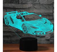 FISSEN 3D voiture LED Lampe d'illusion Optique Lampe Lumière de Nuit avec Câble USB et 7 Couleurs Décoration pour Enfant Chambre Chevet Table de Bébé Enfant Cadeau De Noël Fête Anniversaire