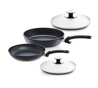 Fissler Adamant Comfort Set de Poêles 4 Pièces (2 Poêles de 24 cm et 2 Poêles de 28 cm), avec Couvercles en Verre, Revêtement Antiadhésif Résistant aux Rayures, Compatible Induction