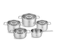 Fissler Collection Pure Jeu De Faitouts/sautoir/casserole En Acier Inoxydable, 5 Pièces Dont 4 Avec Couvercle En Verre (3 Faitouts, 1 Sautoir, 1 Casserole À Queue), Compatible Induction