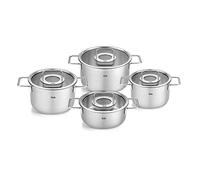 Fissler Collection Pure Jeu De Faitouts/sautoir En Acier Inoxydable, 4 Pièces, Avec Couvercle En Verre (3 Faitouts, 1 Sautoir), Compatible Induction