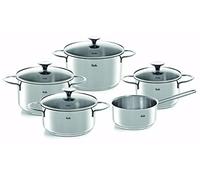Fissler Copenhagen Jeu de 5 Faitouts/Cocotte/Casserole en Acier Inoxydable avec Couvercle en Verre, Tout Type de Feu (3 Faitouts, 1 Sautoir, 1 Casserole Sans Couvercle)